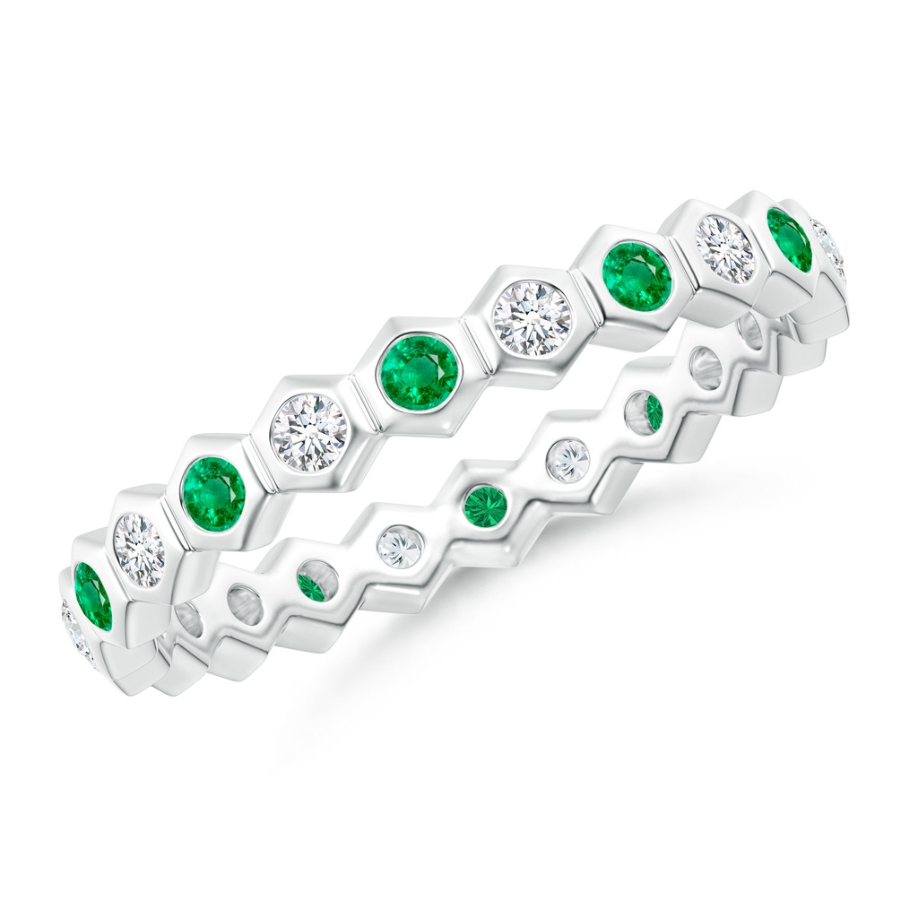 1.5mm AAA Natori x Angara Hexagonal Emerald and Diamond Eternity Band in 70 White Gold