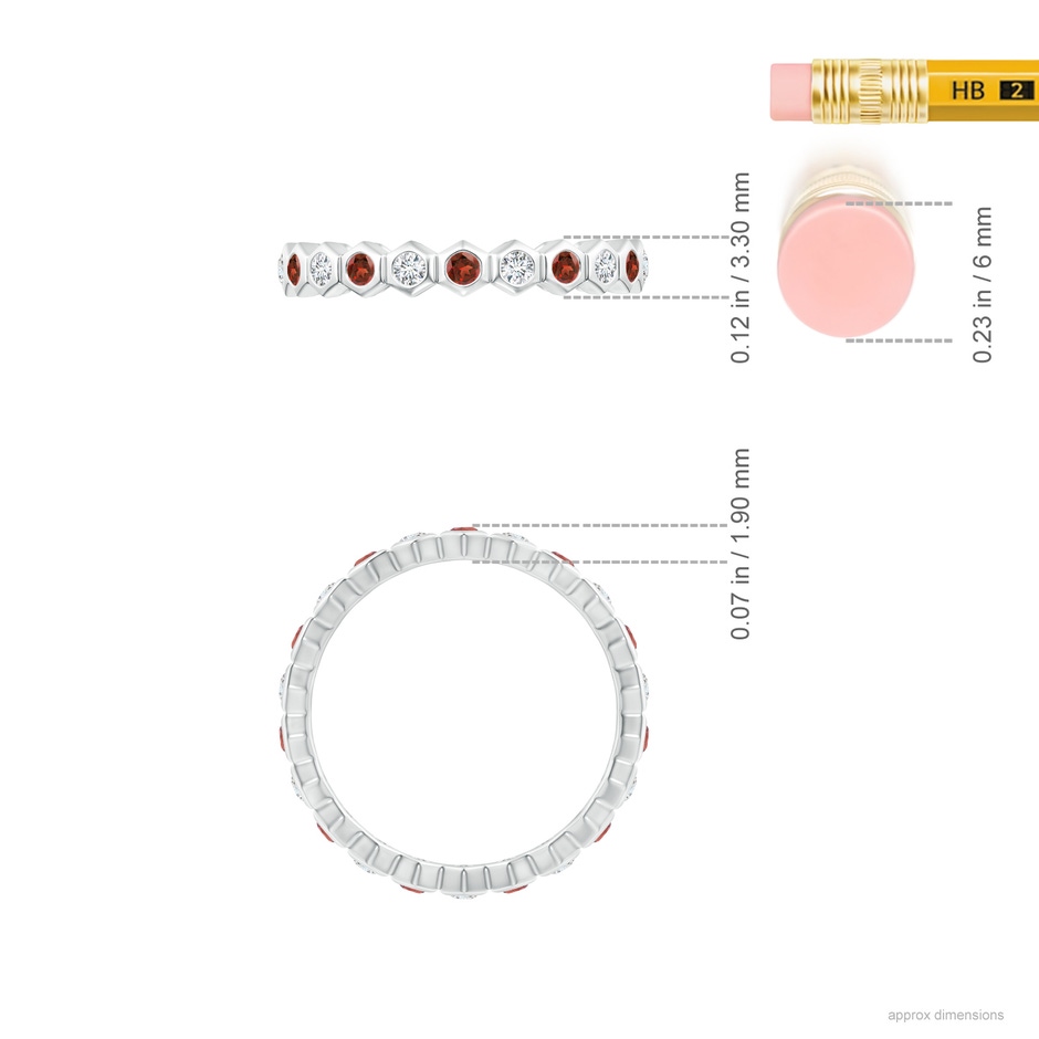 1.5mm AAA Natori x Angara Hexagonal Garnet and Diamond Eternity Band in 55 White Gold ruler