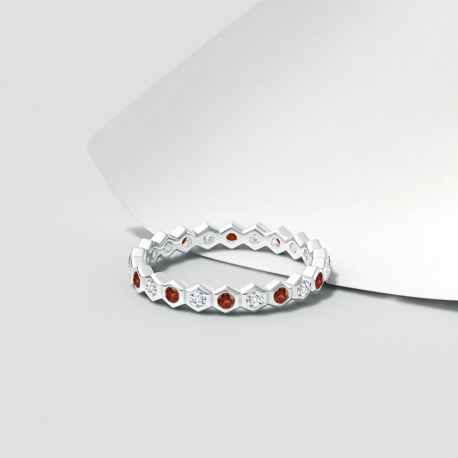 1.5mm AAA Natori x Angara Hexagonal Garnet and Diamond Eternity Band in 55 White Gold lifestyle