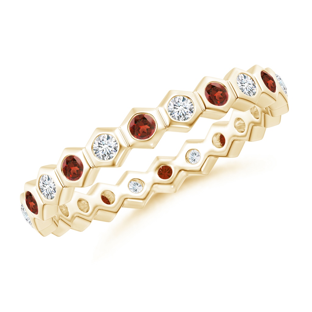 1.5mm AAA Natori x Angara Hexagonal Garnet and Diamond Eternity Band in 75 Yellow Gold