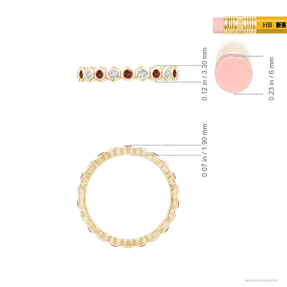 1.5mm AAA Natori x Angara Hexagonal Garnet and Diamond Eternity Band in 75 Yellow Gold ruler