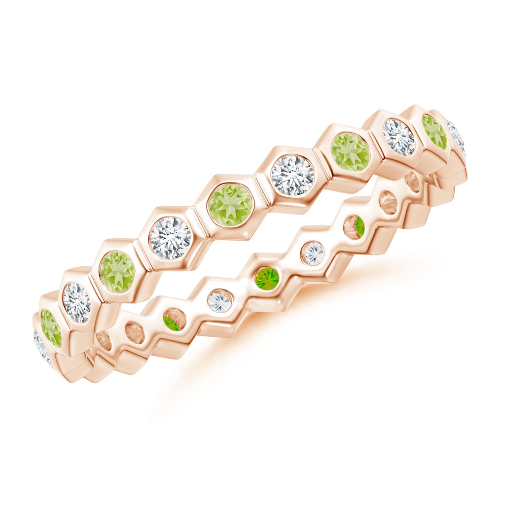 1.5mm AAA Natori x Angara Hexagonal Peridot and Diamond Eternity Band in 55 Rose Gold