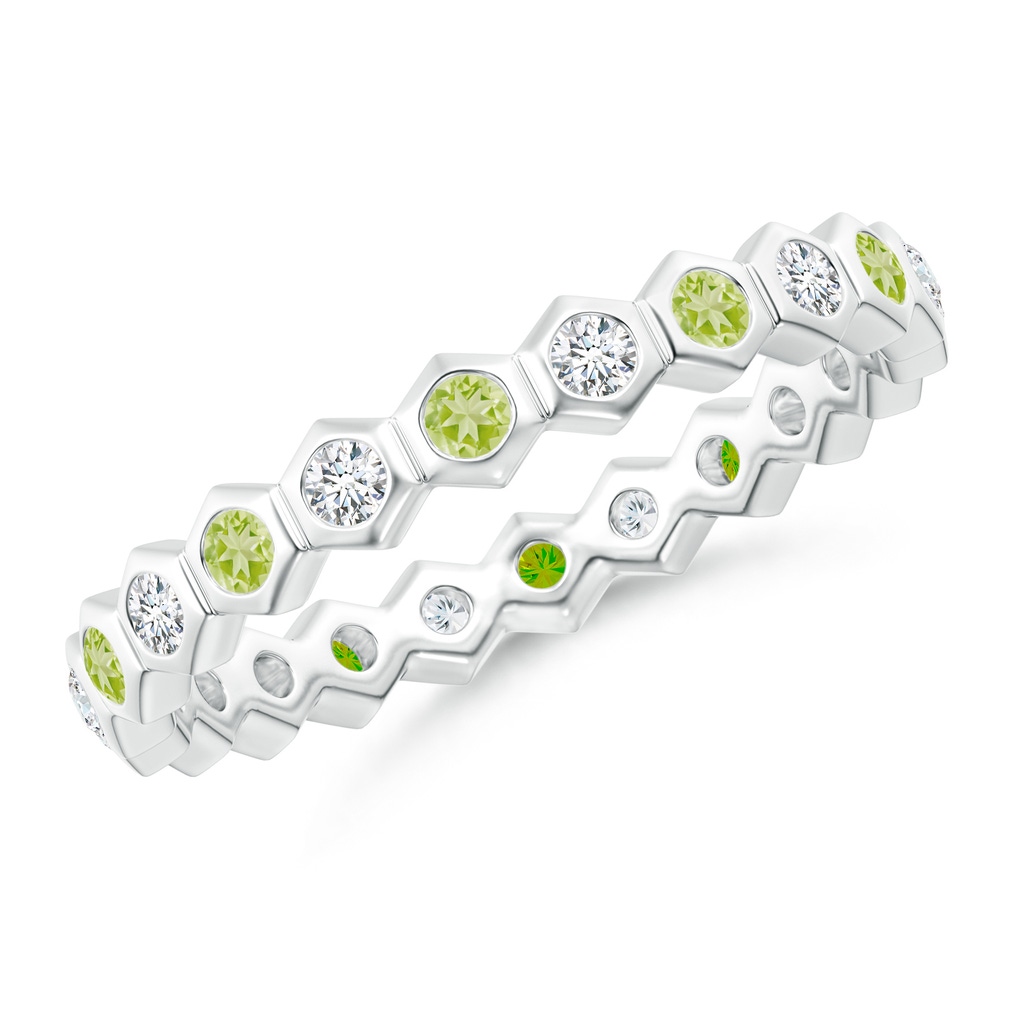 1.5mm AAA Natori x Angara Hexagonal Peridot and Diamond Eternity Band in 55 White Gold