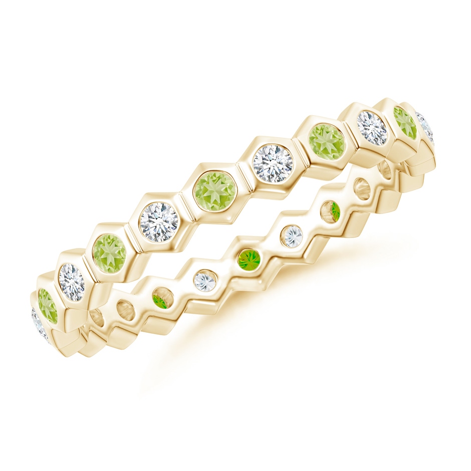 1.5mm AAA Natori x Angara Hexagonal Peridot and Diamond Eternity Band in 55 Yellow Gold 