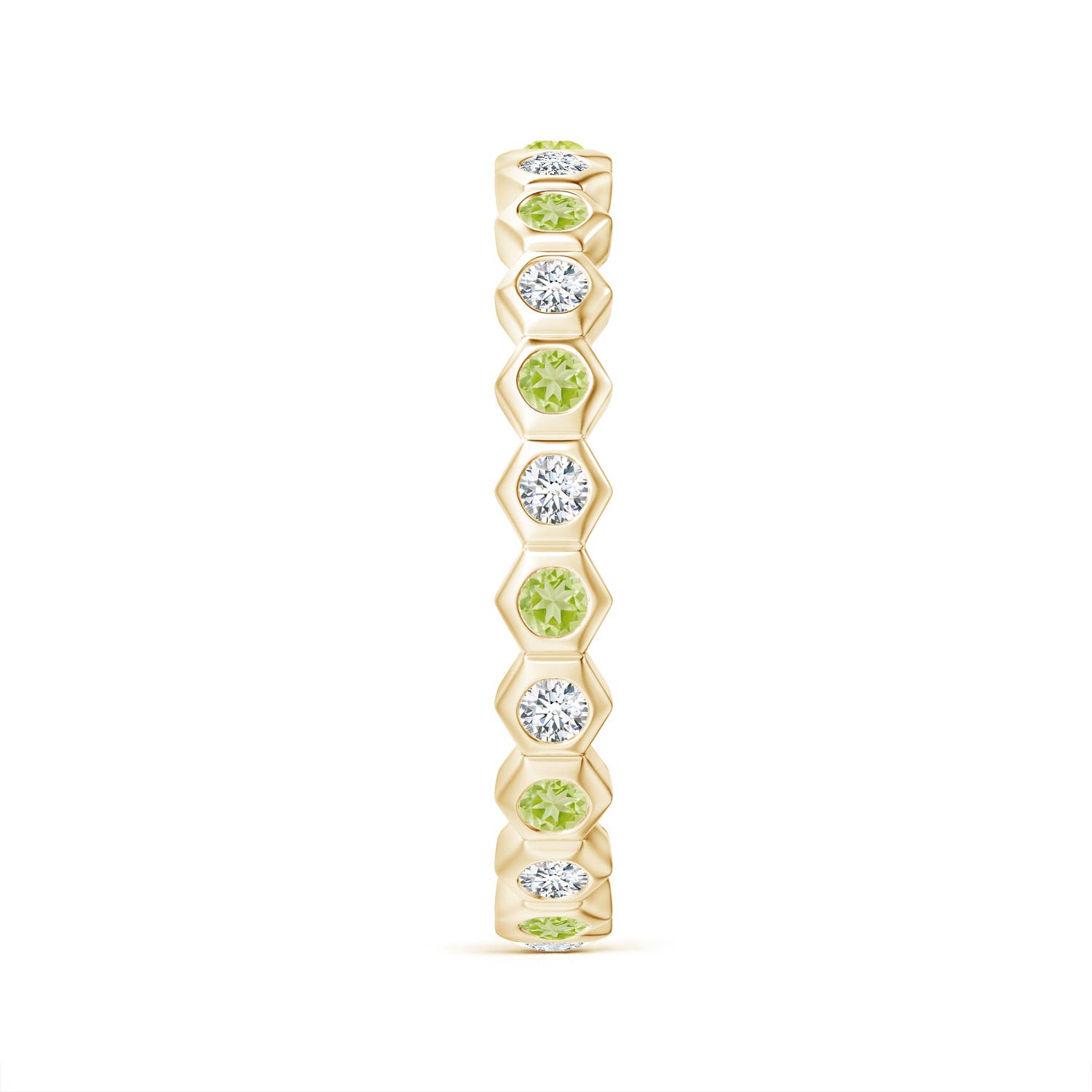 1.5mm AAA Natori x Angara Hexagonal Peridot and Diamond Eternity Band in 55 Yellow Gold - side 2