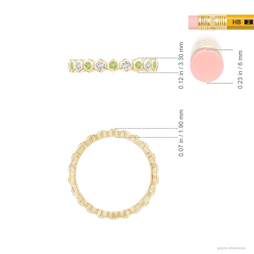 1.5mm AAA Natori x Angara Hexagonal Peridot and Diamond Eternity Band in 55 Yellow Gold Ruler