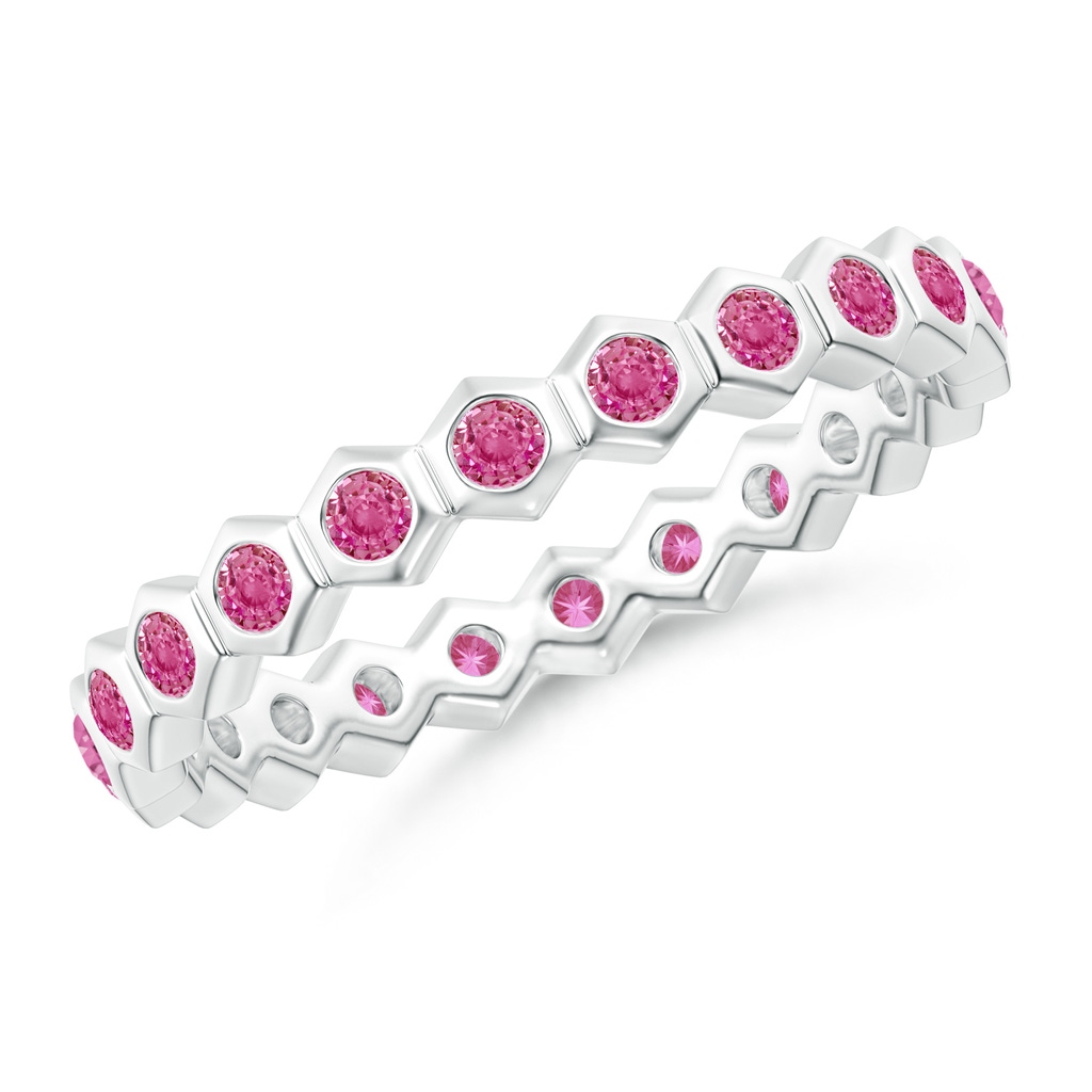 1.5mm AAA Natori x Angara Hexagonal Pink Sapphire Eternity Band in 55 White Gold