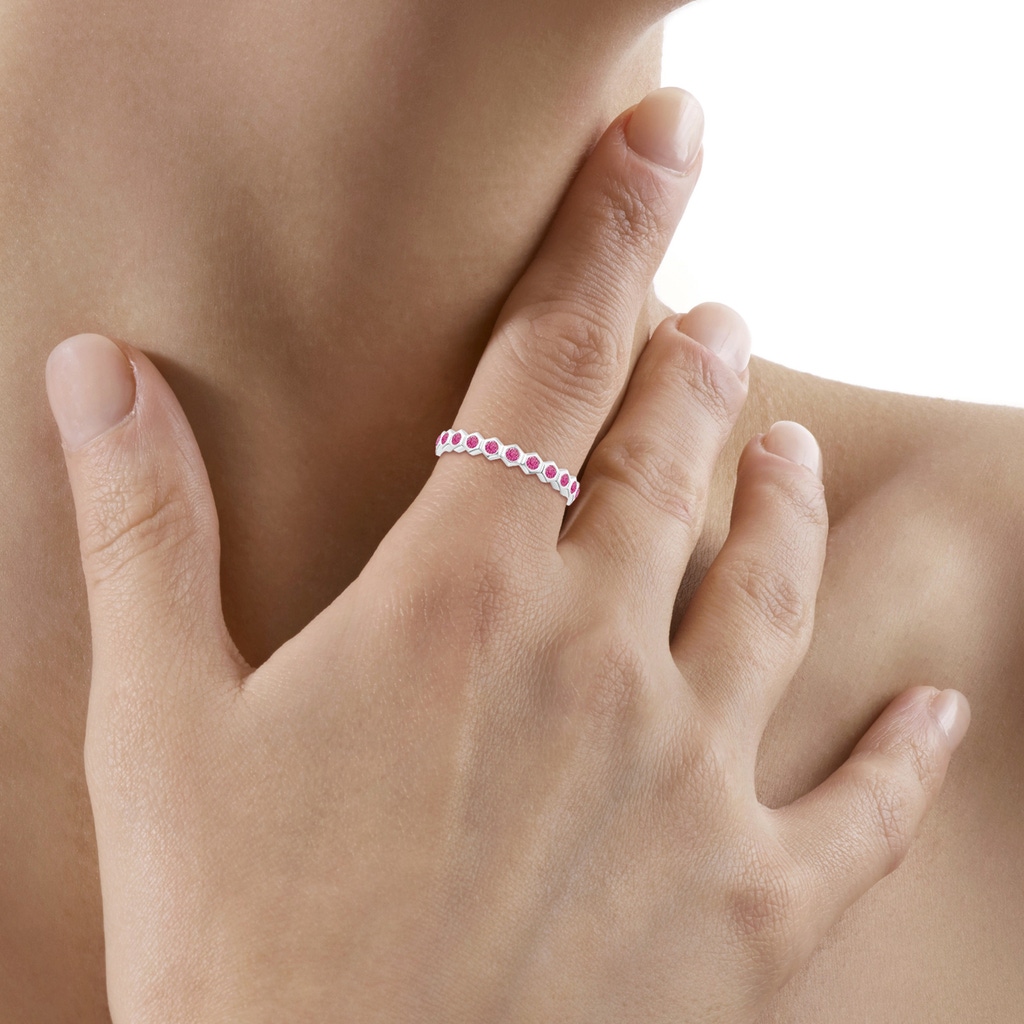 1.5mm AAA Natori x Angara Hexagonal Pink Sapphire Eternity Band in 55 White Gold - body_hand