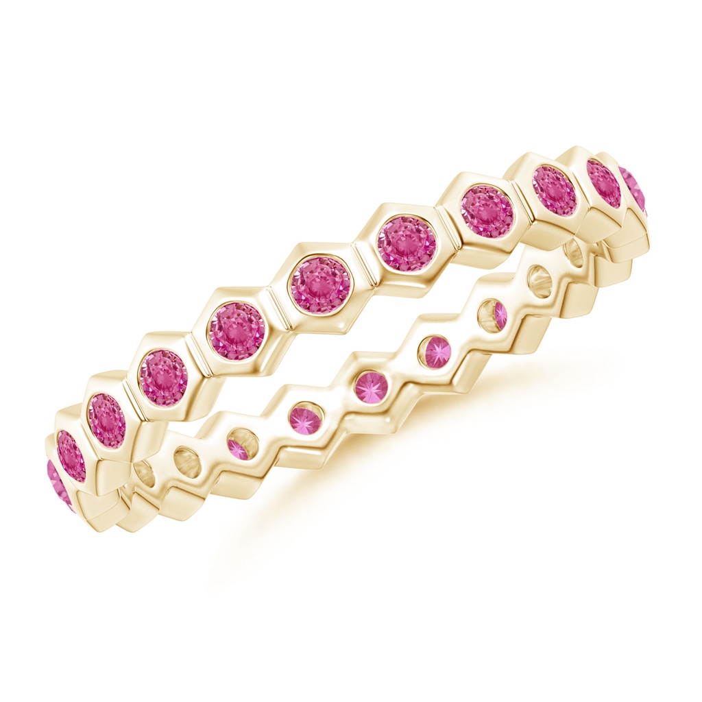 1.5mm AAA Natori x Angara Hexagonal Pink Sapphire Eternity Band in 55 Yellow Gold