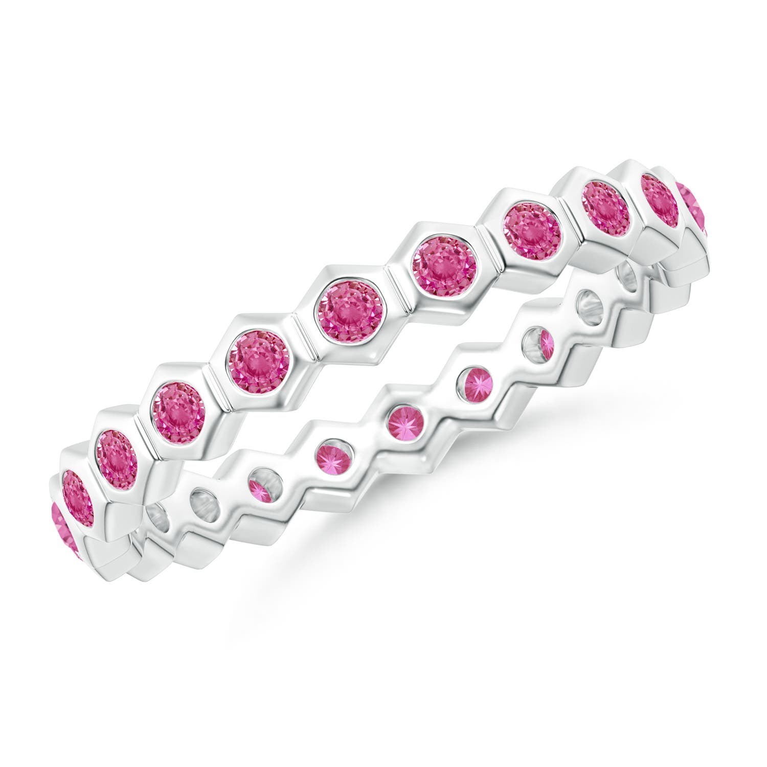 1.5mm AAA Natori x Angara Hexagonal Pink Sapphire Eternity Band in 60 White Gold