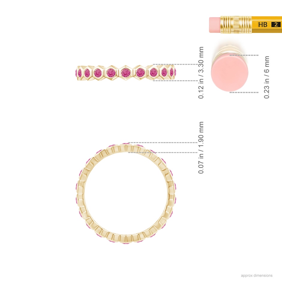 1.5mm AAA Natori x Angara Hexagonal Pink Sapphire Eternity Band in 70 Yellow Gold ruler