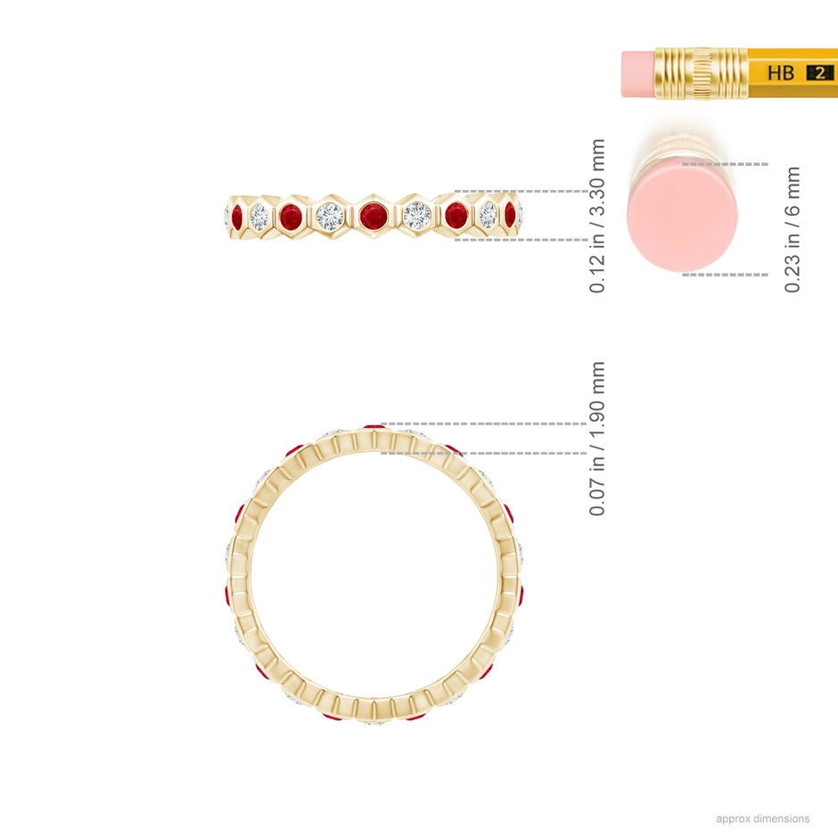 1.5mm AAA Natori x Angara Hexagonal Ruby and Diamond Eternity Band in 55 Yellow Gold ruler