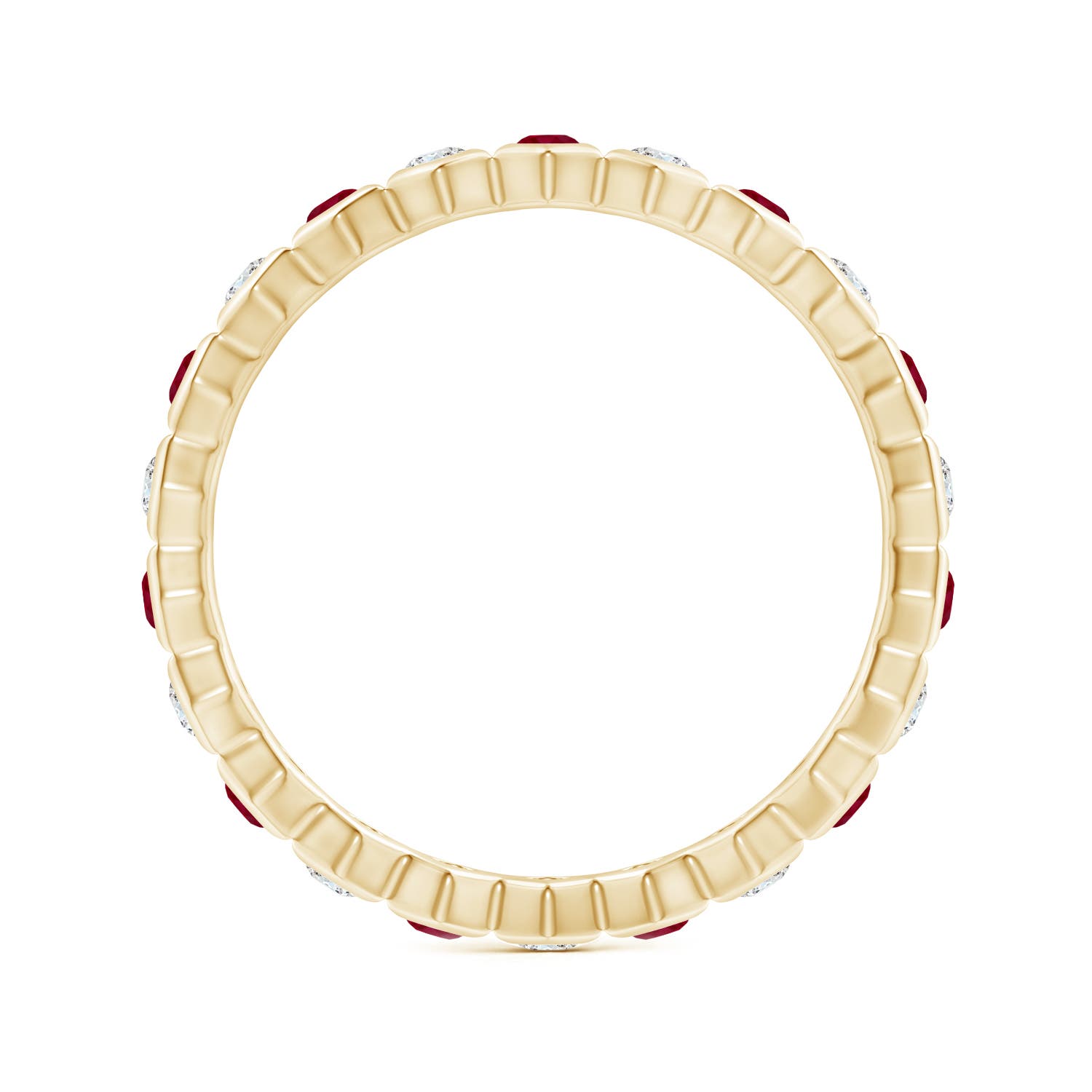 1.5mm AAA Natori x Angara Hexagonal Ruby and Diamond Eternity Band in 75 Yellow Gold