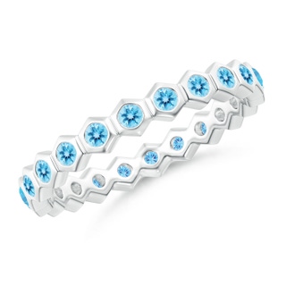 1.5mm AAA Natori x Angara Hexagonal Swiss Blue Topaz Eternity Band in 75 White Gold