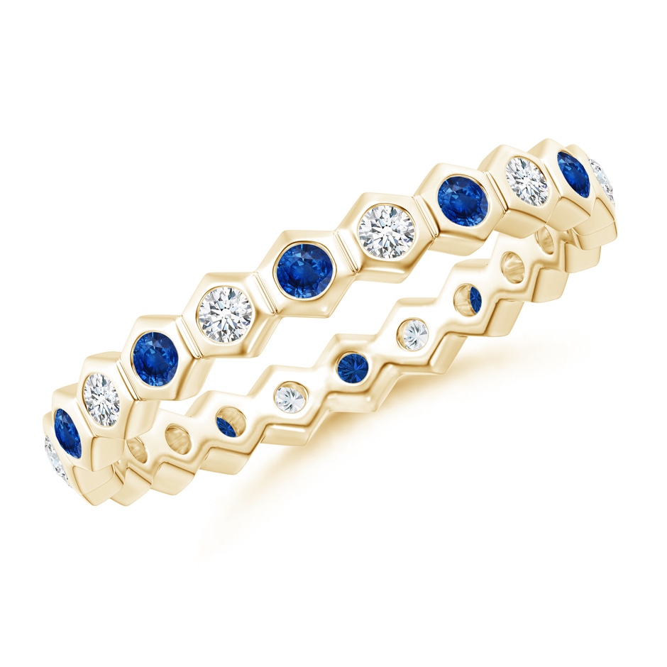 1.5mm AAA Natori x Angara Hexagonal Blue Sapphire and Diamond Eternity Band in 55 Yellow Gold 