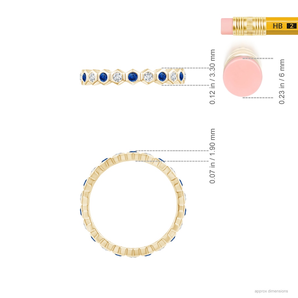 1.5mm AAA Natori x Angara Hexagonal Blue Sapphire and Diamond Eternity Band in 55 Yellow Gold Ruler