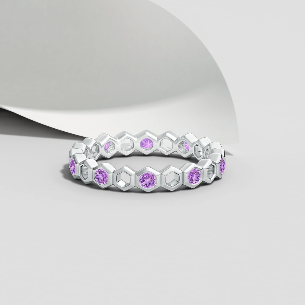 2mm AAA Natori x Angara Hexagonal Alternate Amethyst Eternity Band in 75 White Gold Lifestyle