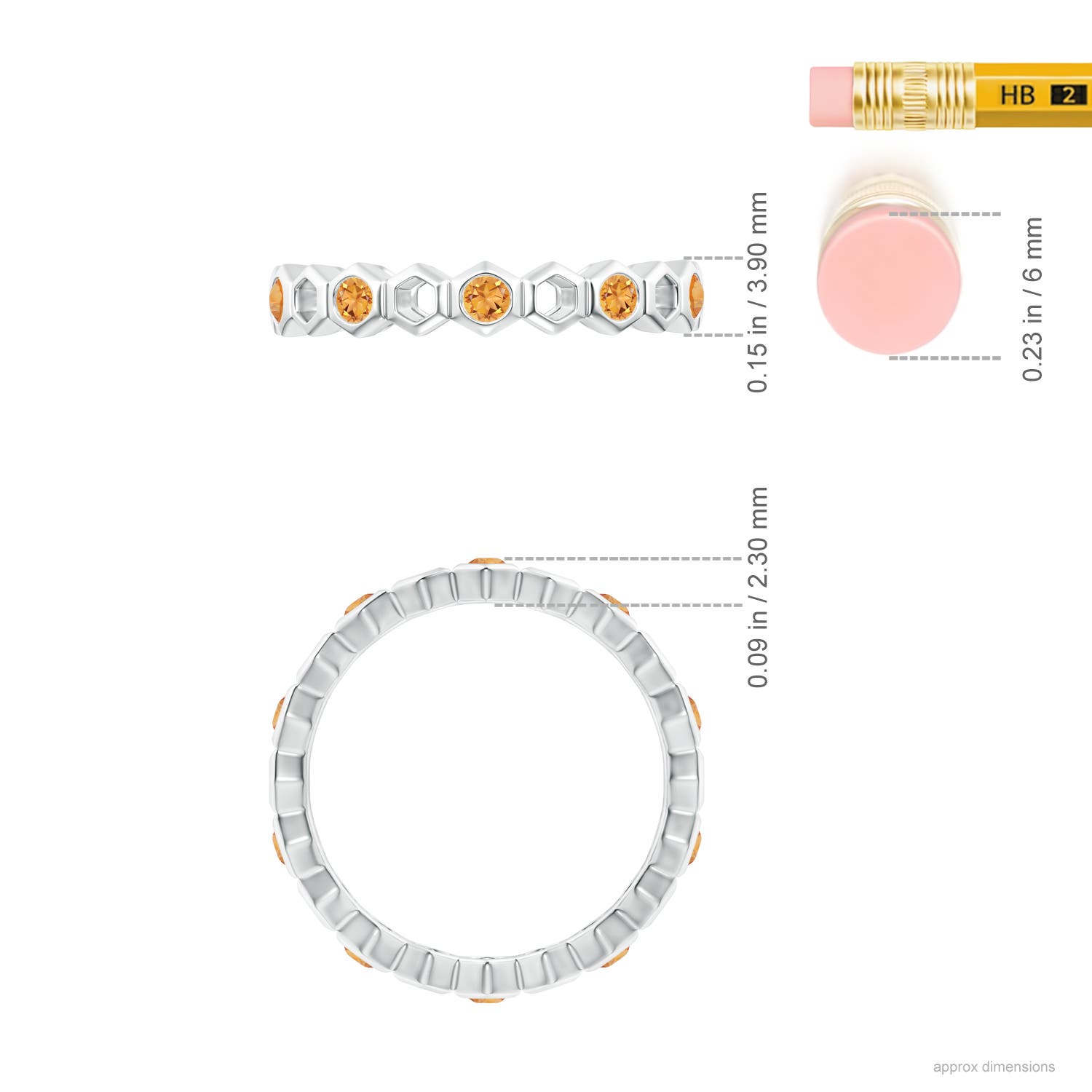 2mm AAA Natori x Angara Hexagonal Alternate Citrine Eternity Band in 55 White Gold - ruler