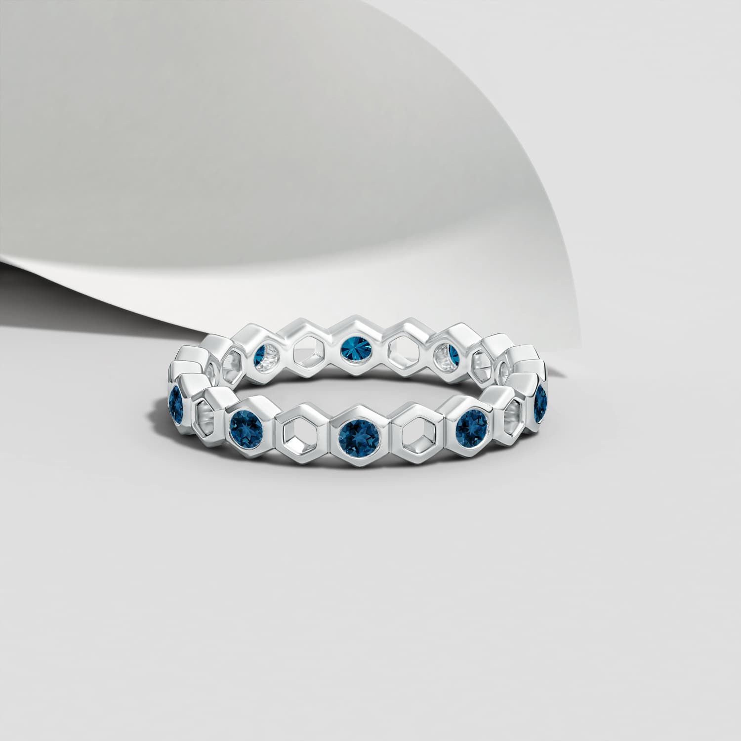 2mm AAA Natori x Angara Hexagonal Alternate London Blue Topaz Eternity Band in 55 White Gold - lifestyle 5