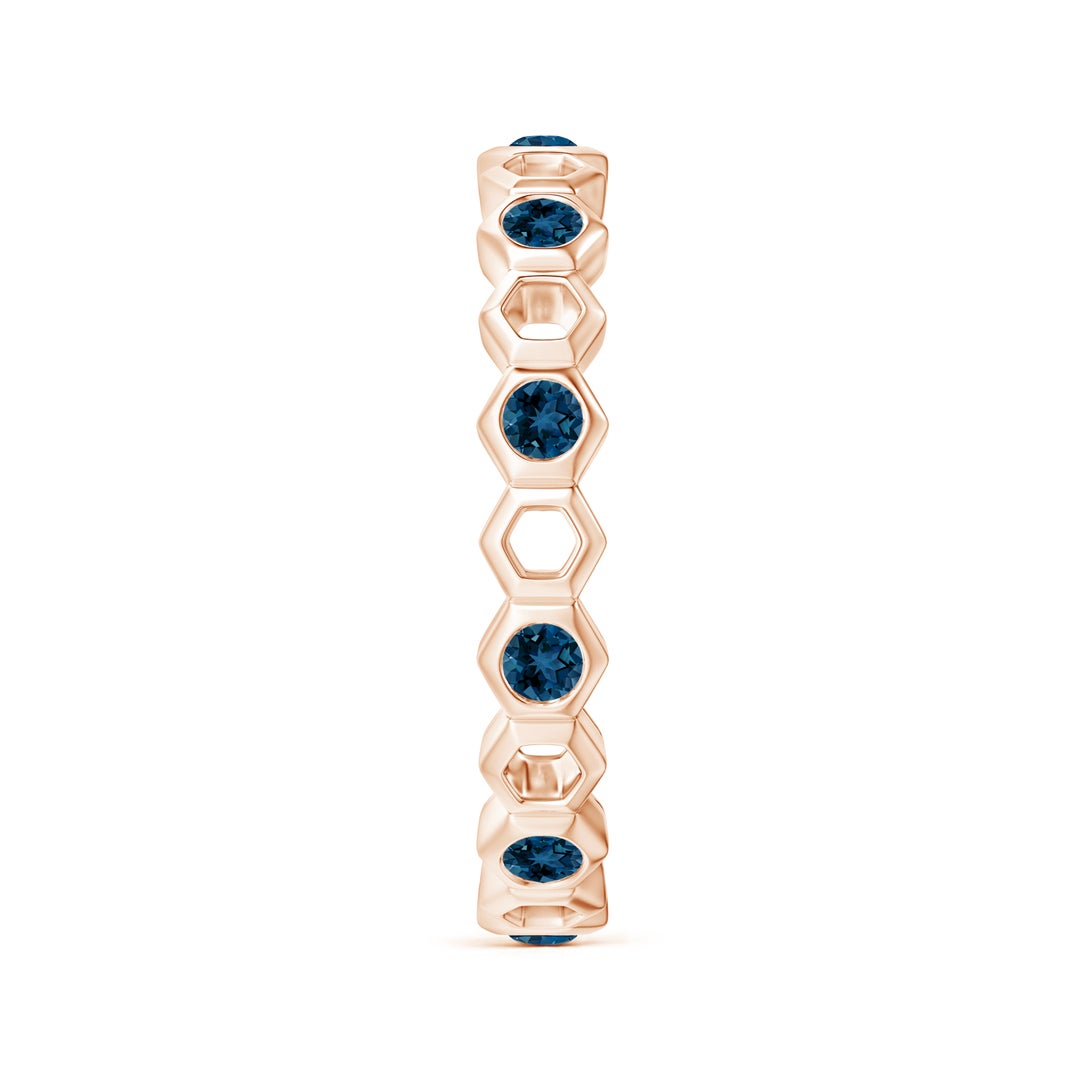 2mm AAA Natori x Angara Hexagonal Alternate London Blue Topaz Eternity Band in 70 Rose Gold - side 2