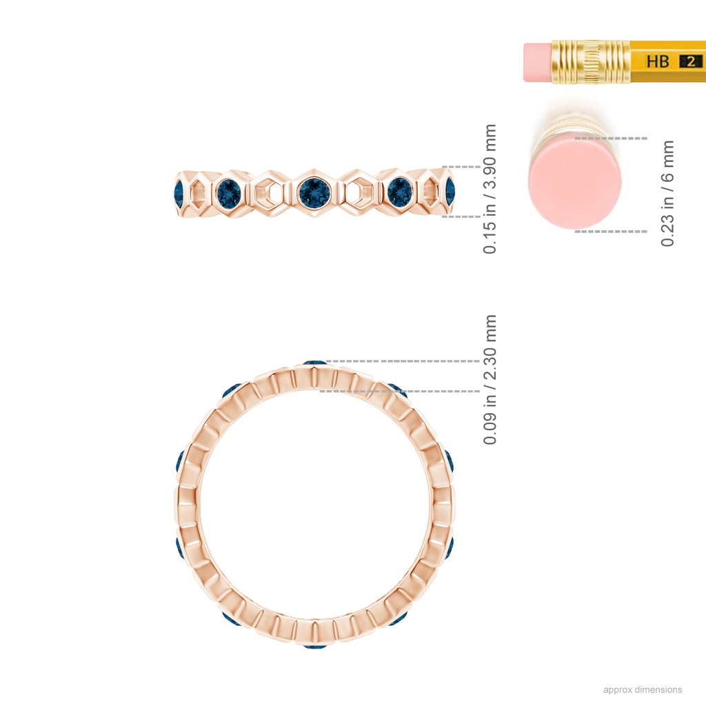 2mm AAA Natori x Angara Hexagonal Alternate London Blue Topaz Eternity Band in 70 Rose Gold Ruler