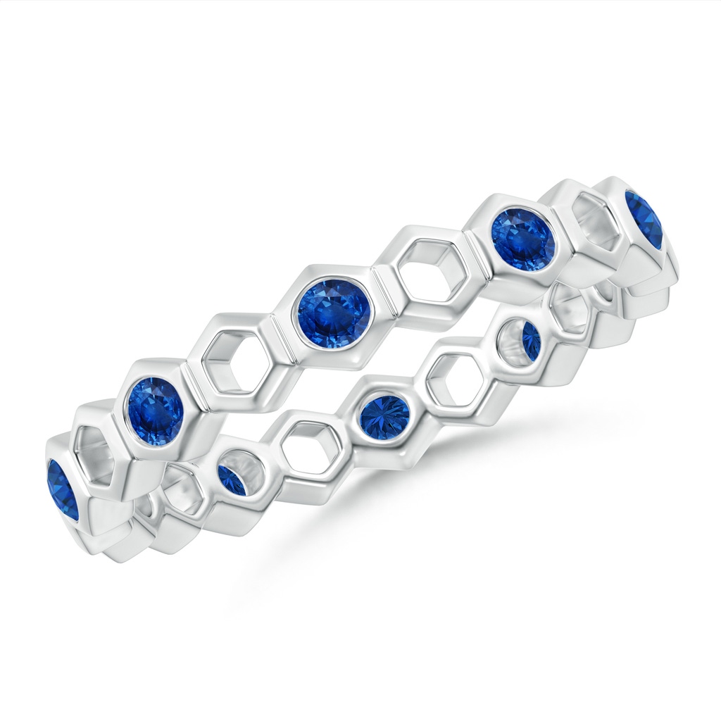 2mm AAA Natori x Angara Hexagonal Alternate Blue Sapphire Eternity Band in 75 White Gold 