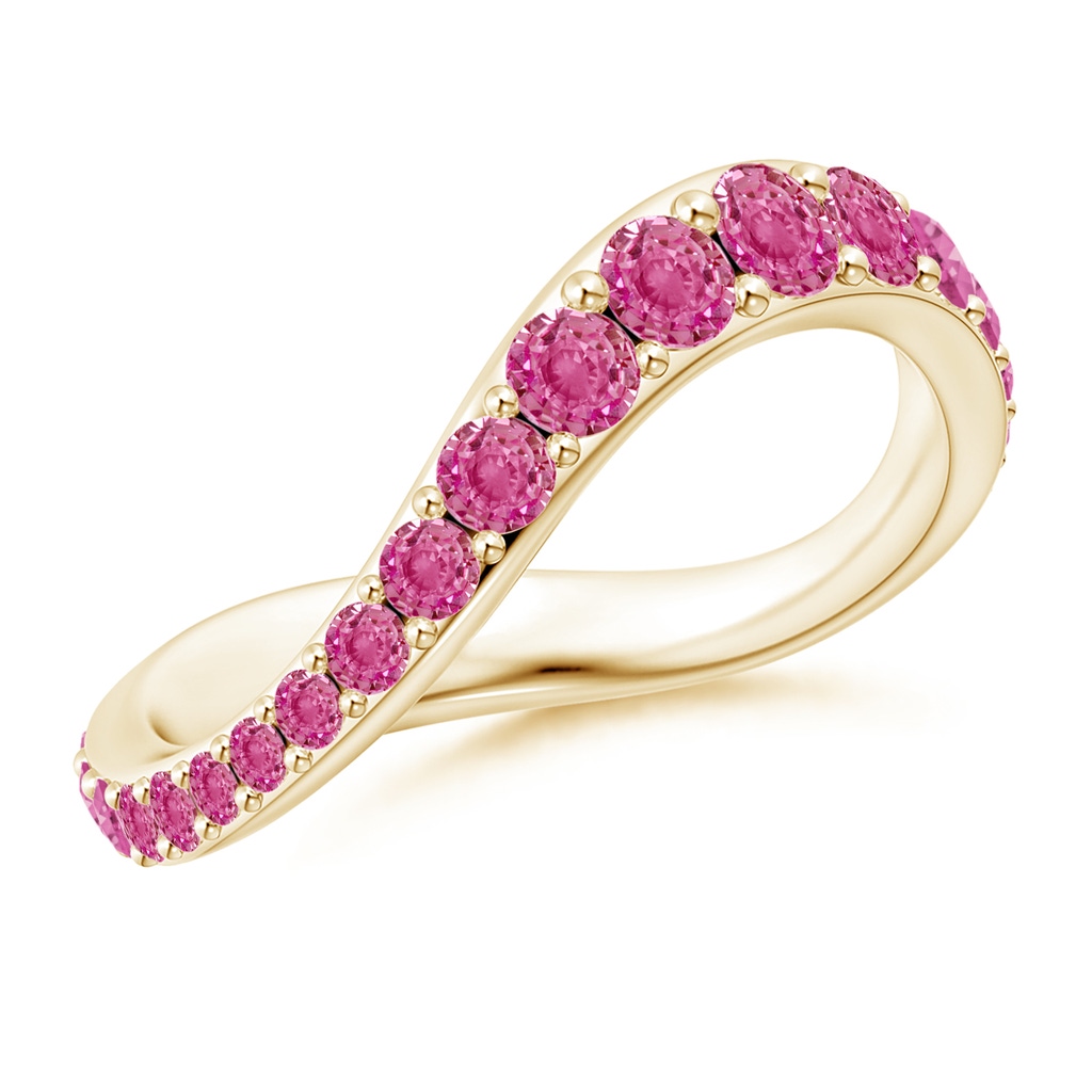 3mm AAA Brush Stroke Pink Sapphire Full Eternity Shangri-La Ring in 60 Yellow Gold