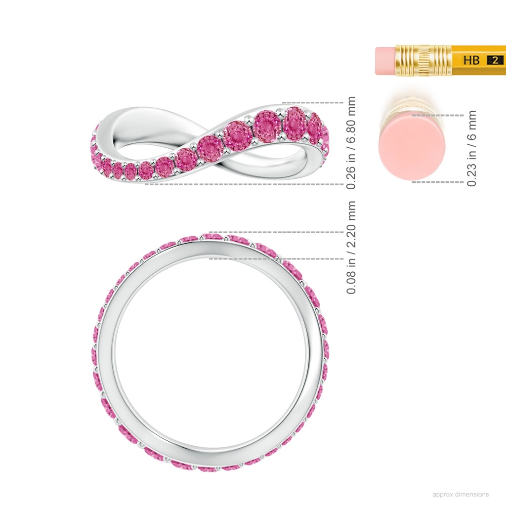 3mm AAA Brush Stroke Pink Sapphire Full Eternity Shangri-La Ring in 65 White Gold ruler