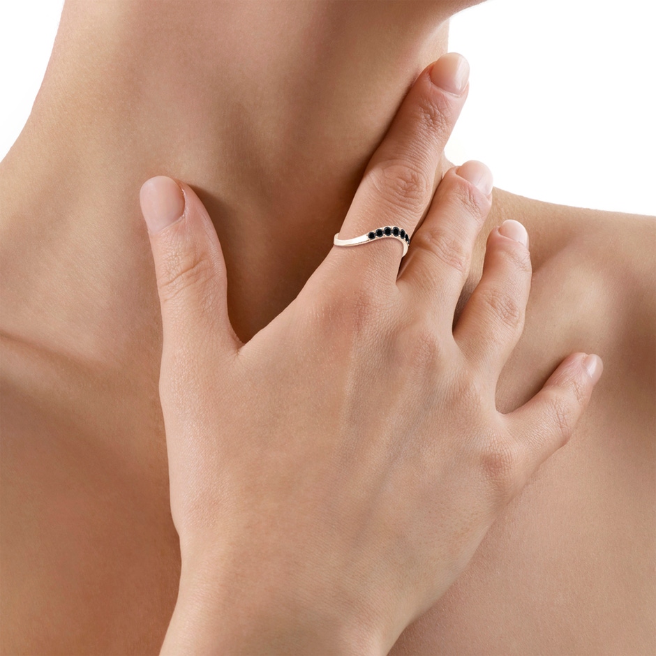 2.5mm AA Natori x Angara Shangri-la - Brush Stroke Black Diamond Half Eternity Shangri-La Ring in Rose Gold body-hand