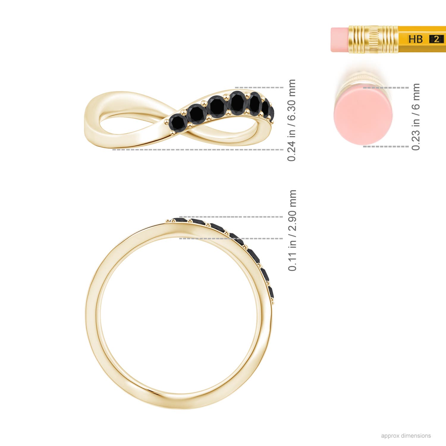 2.5mm AA Natori x Angara Shangri-la - Brush Stroke Black Diamond Half Eternity Shangri-La Ring in Yellow Gold - ruler