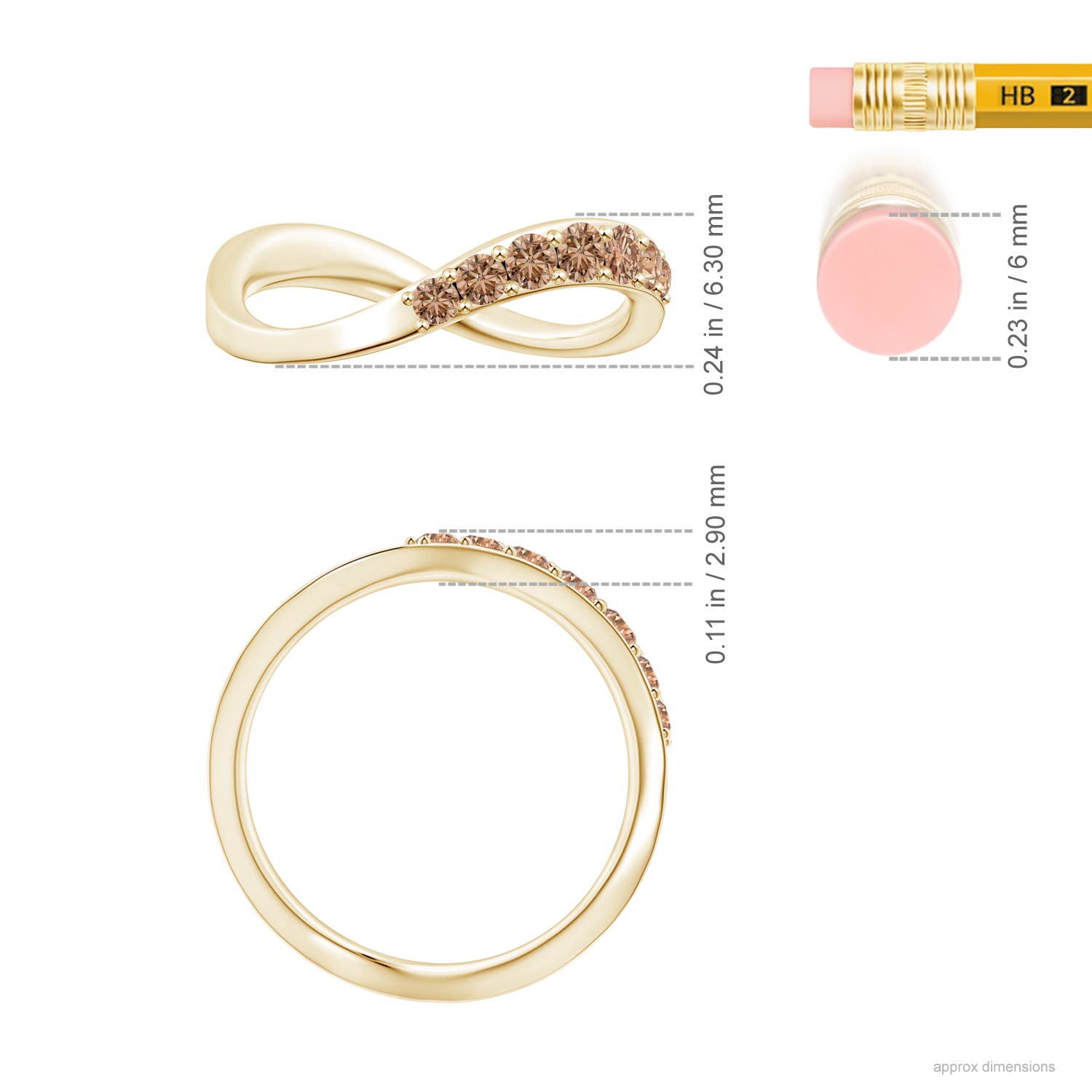 2.5mm AAA Natori x Angara Shangri-la - Brush Stroke Coffee Diamond Half Eternity Shangri-La Ring in Yellow Gold - ruler