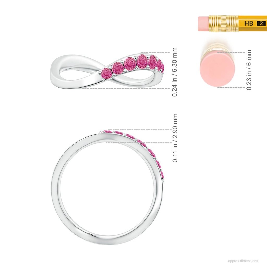2.5mm AAA Brush Stroke Pink Sapphire Half Eternity Shangri-La Ring in White Gold ruler