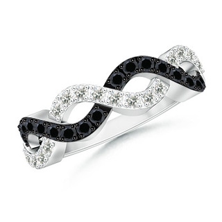 1.8mm A Round Black & White Diamond Infinity Twist Wedding Band in 9K White Gold