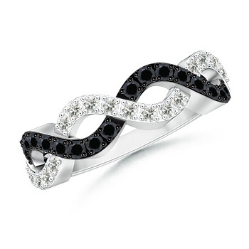 1.8mm A Round Black & White Diamond Infinity Twist Wedding Band in 9K White Gold 