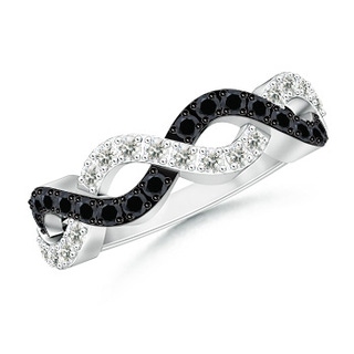 1.8mm AA Round Black & White Diamond Infinity Twist Wedding Band in 9K White Gold