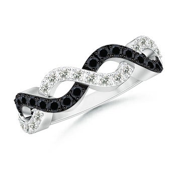 Round Enhanced Black White Diamond Infinity Twist Wedding Ring