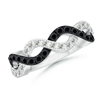 1.8mm AA Round Black & White Diamond Infinity Twist Wedding Band in White Gold 