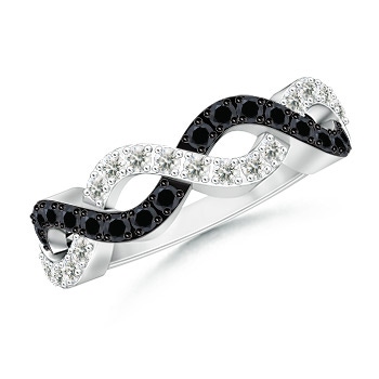 1.8mm AA Round Black & White Diamond Infinity Twist Wedding Band in White Gold