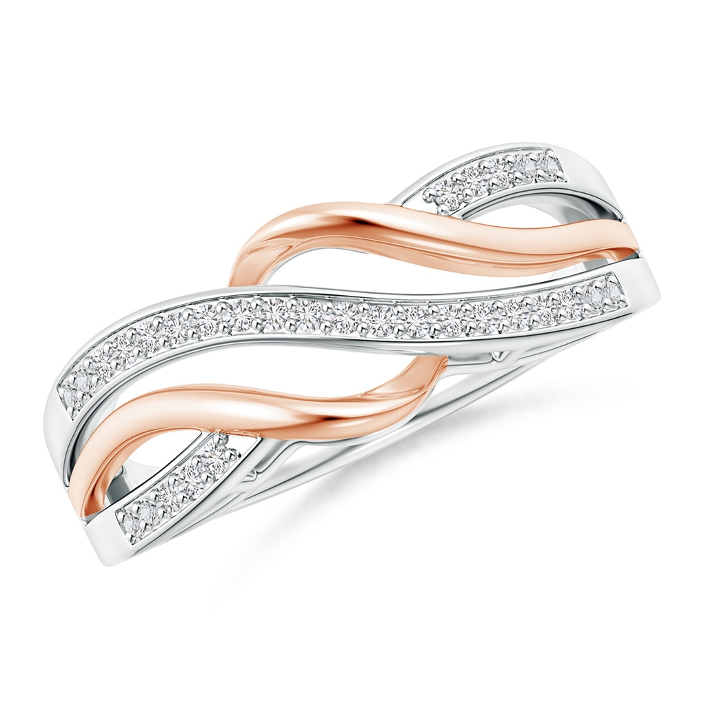 1mm HSI2 Intertwined Pavé Set Diamond Two Tone Ring in White Gold Rose Gold