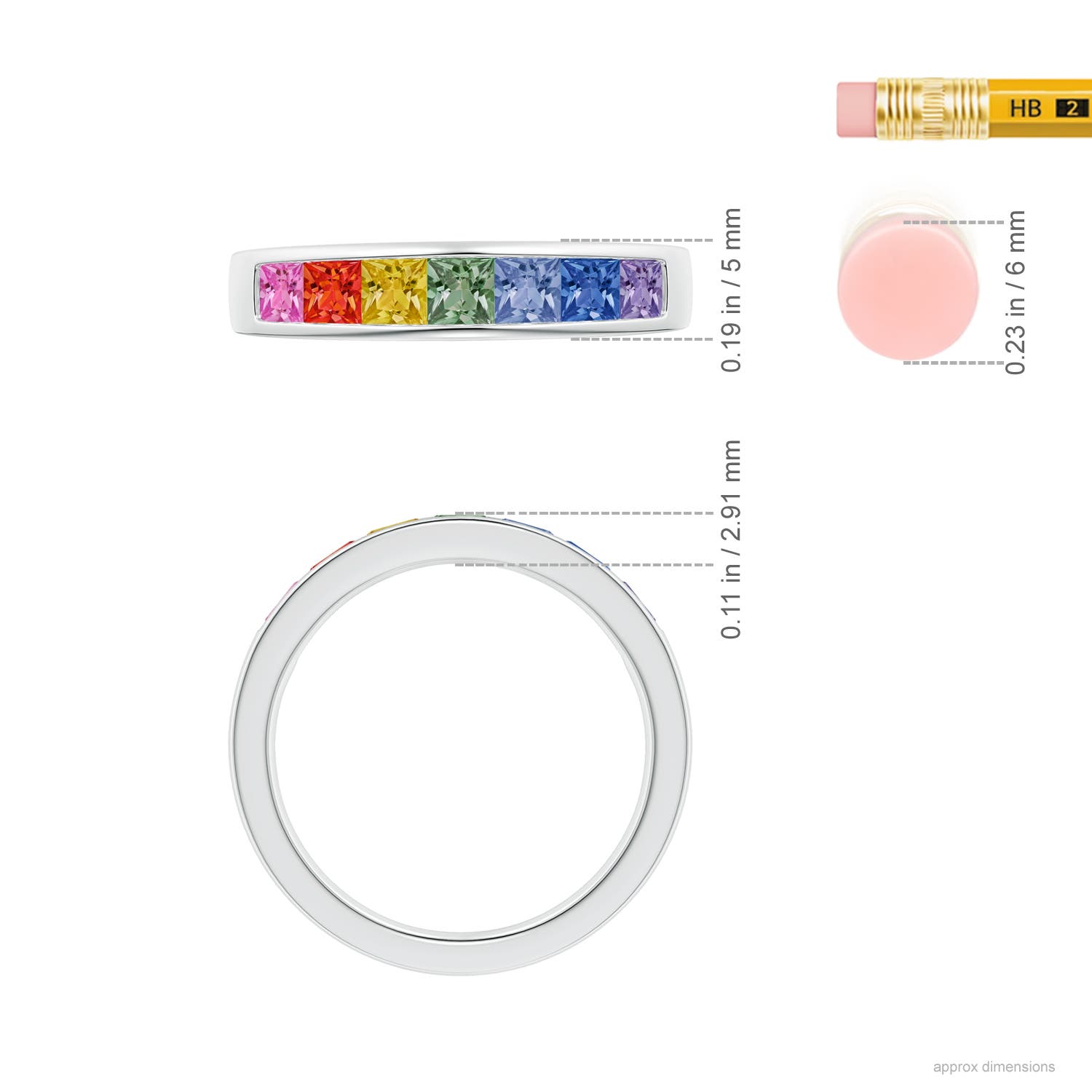 3mm AAA Spectra Channel-Set Square Multi-Sapphire Non-Eternity Band in White Gold - ruler