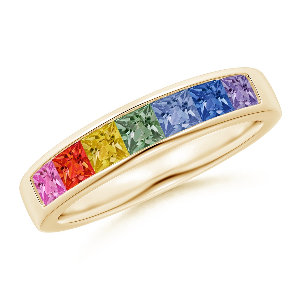 3mm AAA Spectra Channel-Set Square Multi-Sapphire Non-Eternity Band in Yellow Gold