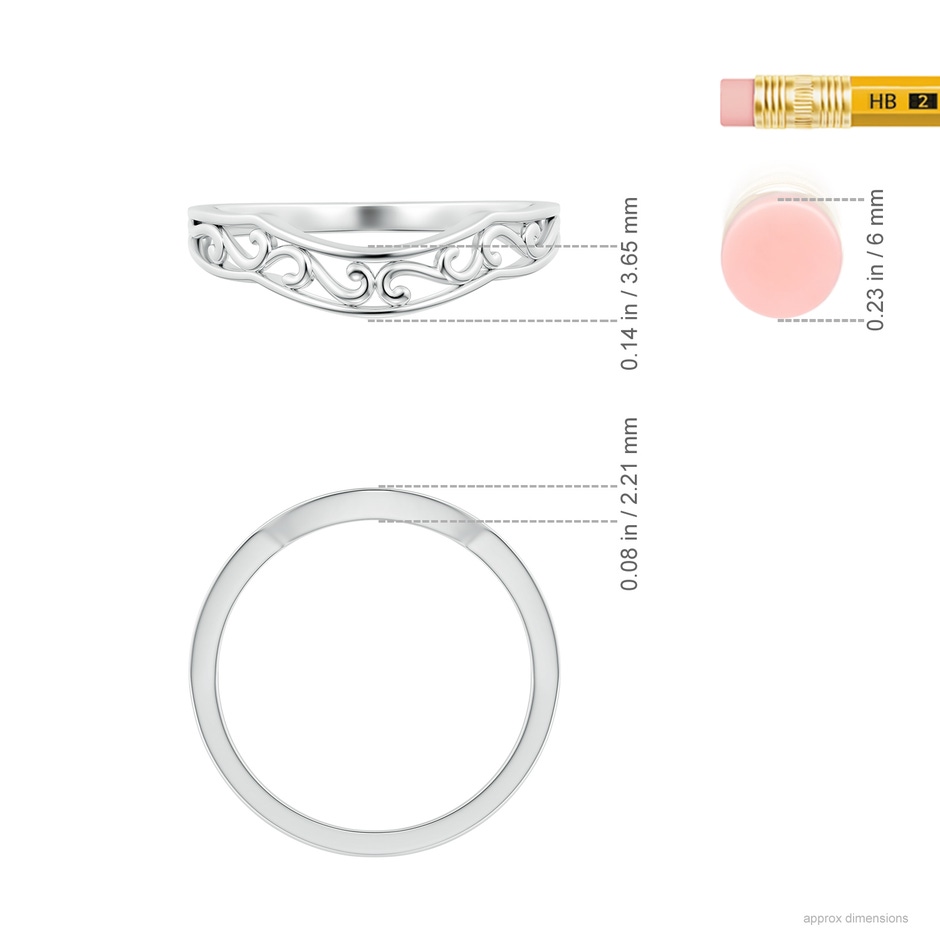 3.65 Vintage Style Diamond Curved Wedding Band with Filigree in P950 Platinum ruler