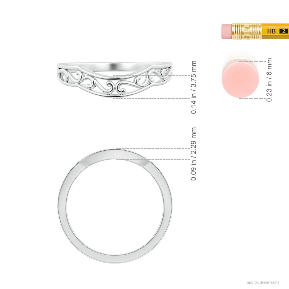 3.75 Vintage Style Diamond Curved Wedding Band with Filigree in P950 Platinum ruler