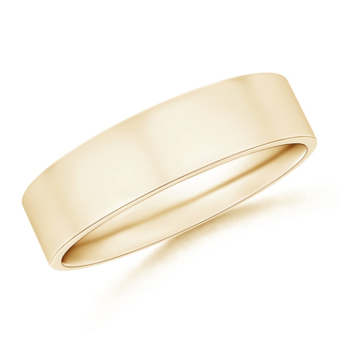 5 100 High Polished Flat Surface Comfort Fit Wedding Band in Yellow Gold