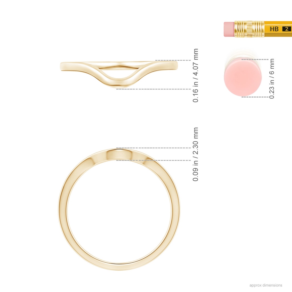 4.1 Comfort Fit Curved Plain Wedding Band in Yellow Gold Ruler