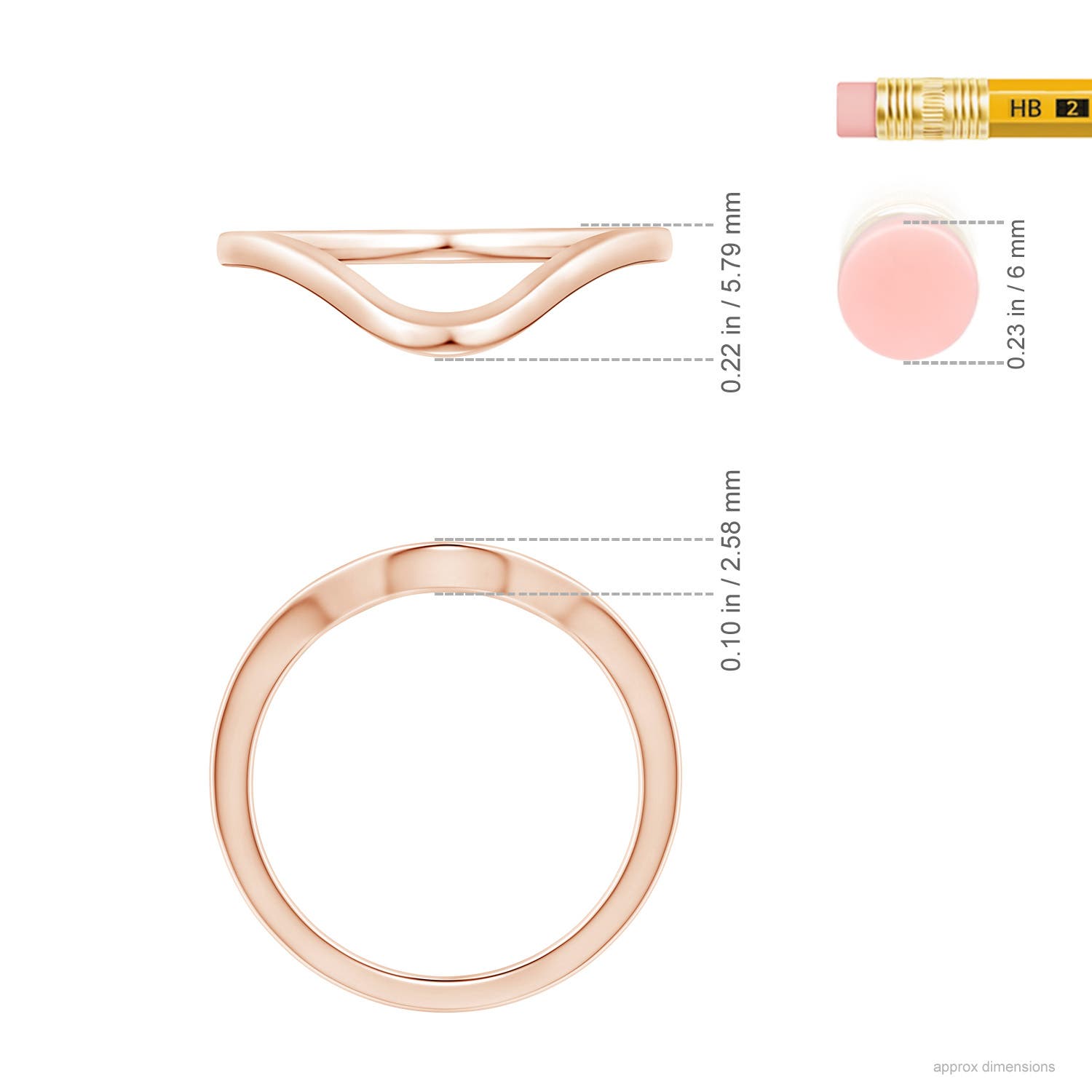 5.79 Comfort Fit Curved Plain Wedding Band in Rose Gold - ruler