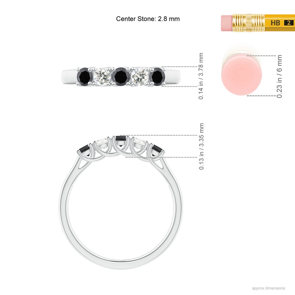 2.8mm A Half Eternity Five Stone Black and White Diamond Wedding Band in P950 Platinum ruler