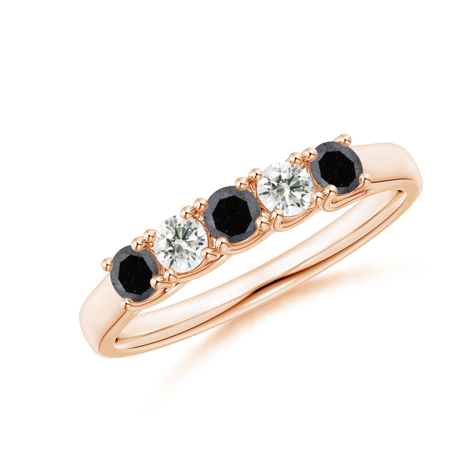 2.8mm A Half Eternity Five Stone Black and White Diamond Wedding Band in Rose Gold 