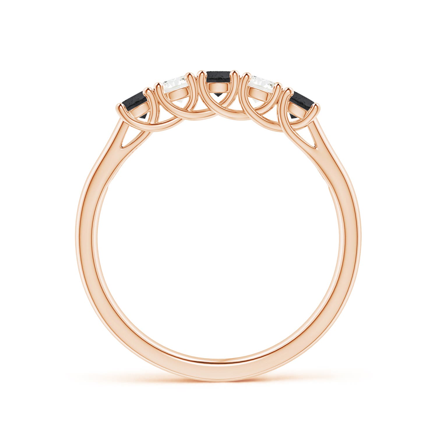 2.8mm A Half Eternity Five Stone Black and White Diamond Wedding Band in Rose Gold