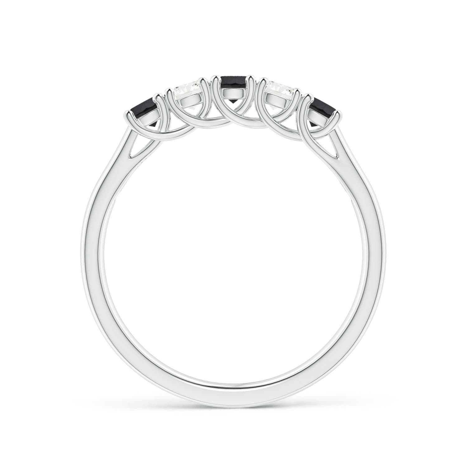 2.8mm AA Half Eternity Five Stone Black and White Diamond Wedding Band in White Gold